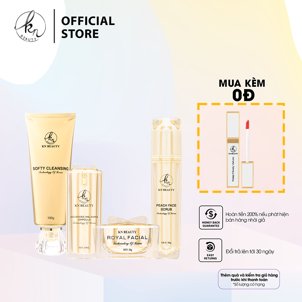 Bộ 4 sản phẩm giúp tái tạo phục hồi da mặt chuyên sâu GOLD VIP KN Beauty: Sữa rửa mặt + Tẩy tế bào chết + Ampoule + Kem dưỡng )