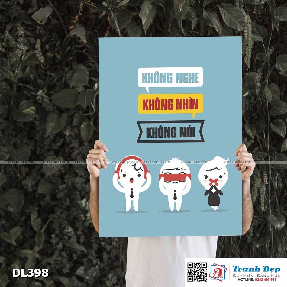 Tranh động lực trang trí phòng làm việc - Không nghe, không nhìn, không nói - DL398