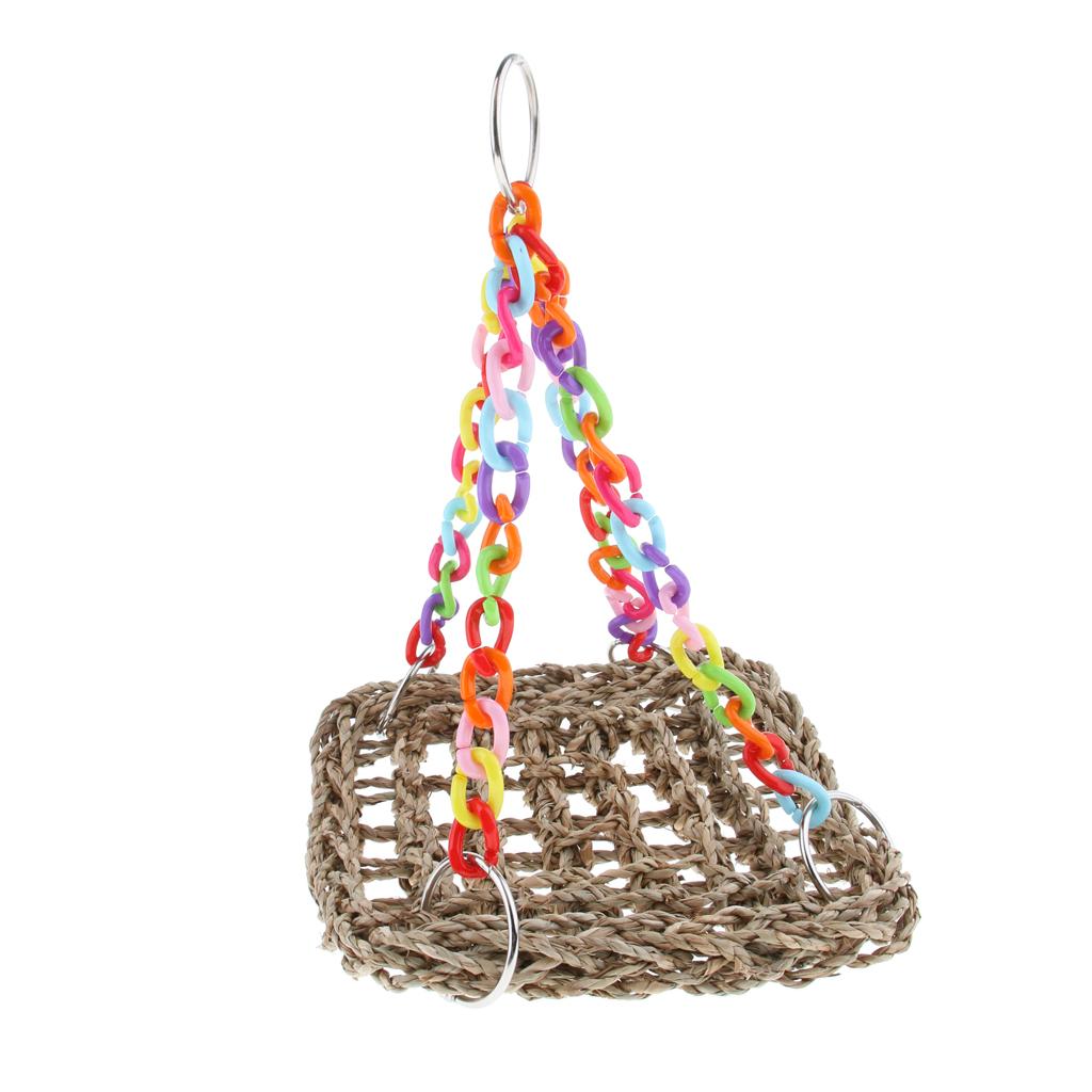 Parrot Climbing Net Pet Bird Swing Chew Grass Hammock Hanging Straw Cage Toys
