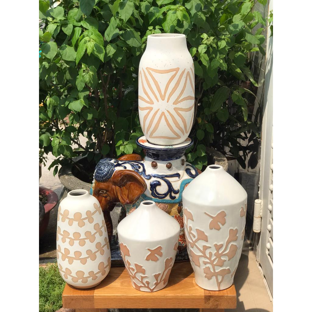 BỘ BÌNH GỐM SỨ XUẤT KHẨU TRANG TRÍ DECOR CẮM HOA XK01