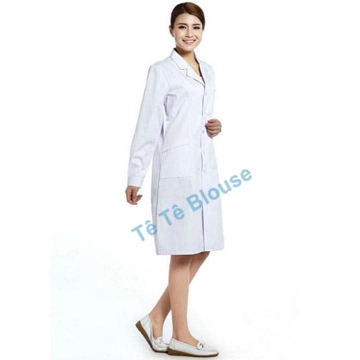 Áo Blouse Dài Ngang Gối, Dài Tay Nam Nữ, Áo Choàng Bác Sĩ, Phòng Thí Nghiệm, Thẩm Mỹ Viện, Vải Lon Nhật Và Thô