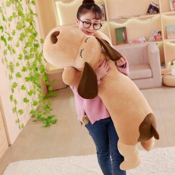 Gấu bông to gấu ôm thú nhồi bông con chó nằm dài mũi tim to mềm mịn size 90cm 1m1