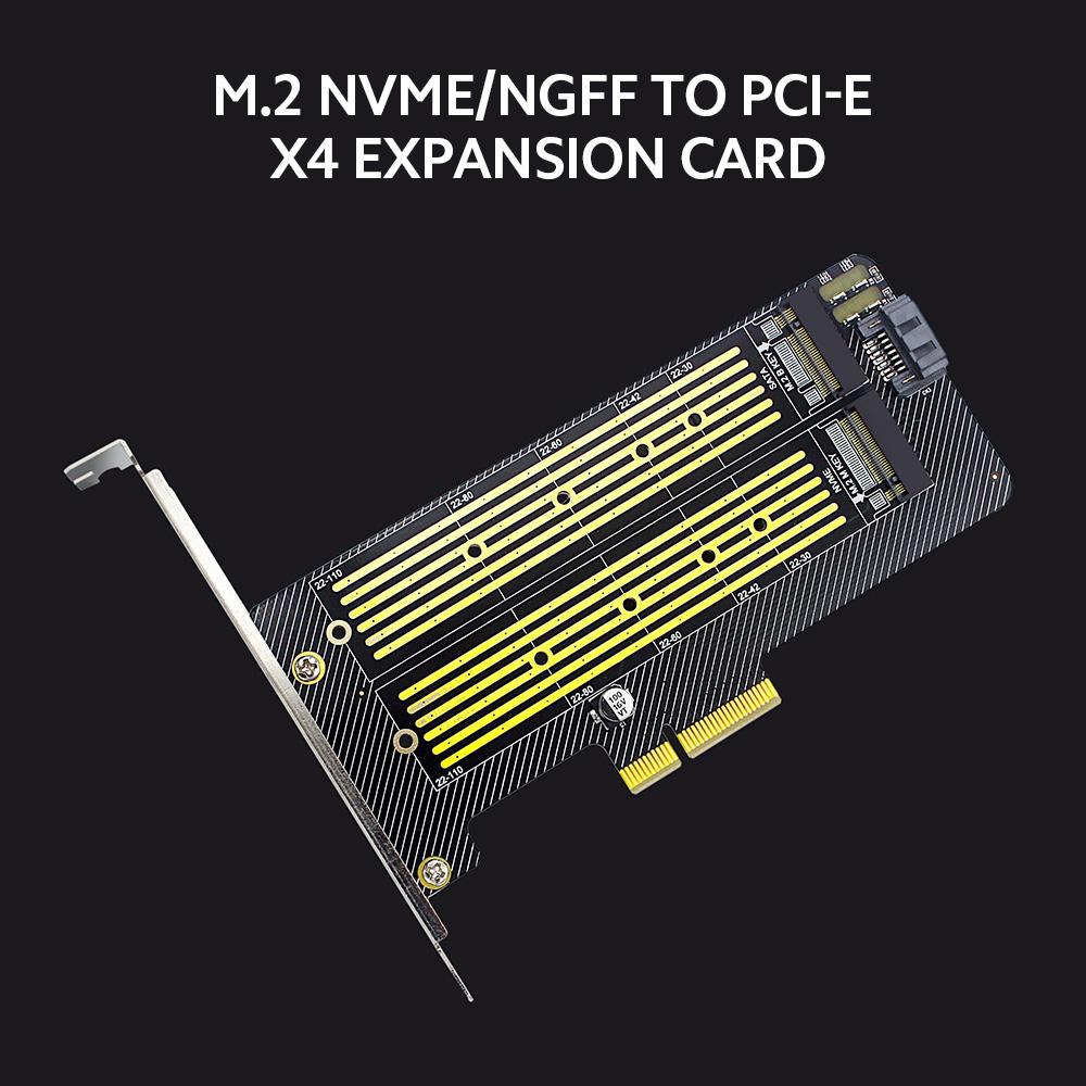 M.2 NVME/NGFF to PCI-E X4 Expansion Card SSD Adapter Card with M.2 M-key B-key Interfaces Support PCI-E/SATA Protocol