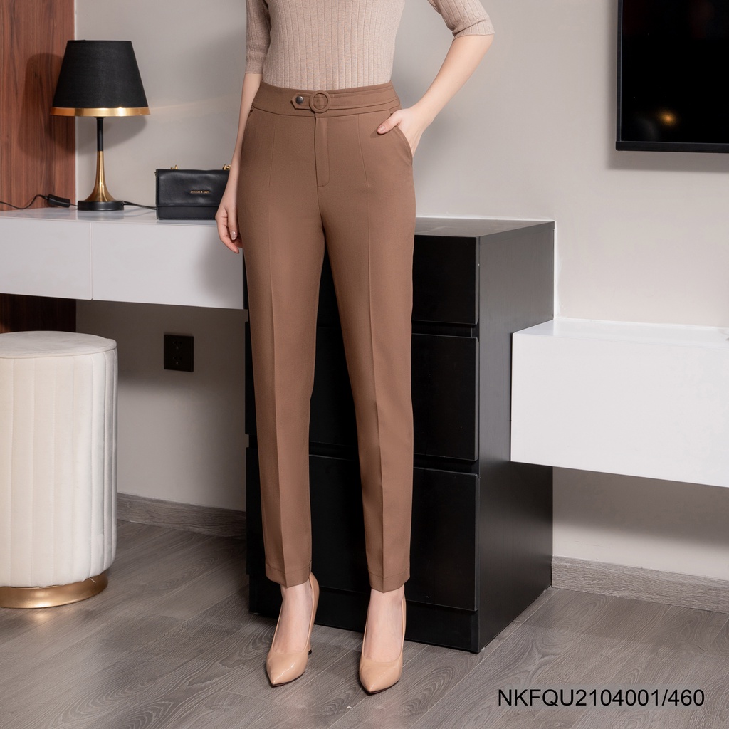 Quần Tây Âu Nữ Công Sở Phong Cách Hàn Quốc Thời Trang UK Fashion Dáng Baggy Cạp Cao Phối Đai Cúc Đẹp, NKFQU2104001