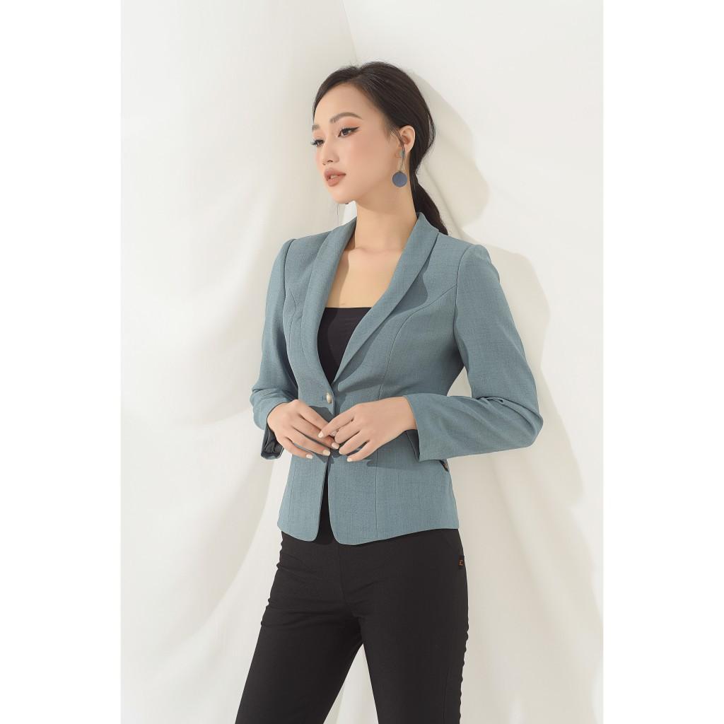 Vest cổ bẻ tay dài một cúc ngọc MMoutfit V0720129