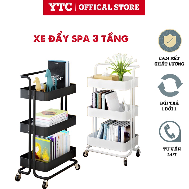 Kệ Xe Đẩy Spa YTC 3 Tầng Kệ Bỉm Sữa, Kệ Sách, Kệ Đa Năng Có BÁNH XE SẮT Chắc Chắn Tiện Dụng