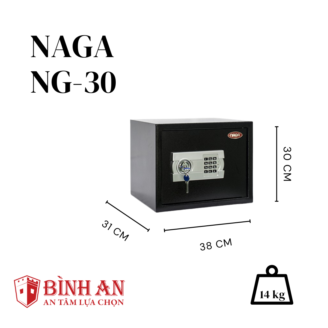 Két Sắt Mini NAGA NG-30 (14kg) Cho Gia Đình, Khách Sạn Nhỏ Gọn Chống Trộm Khoá Điện Tử