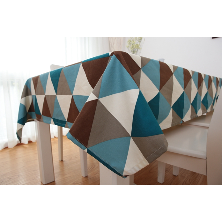 Khăn trải bàn vải bố - Tam giác xanh nâu to - mẫu P05