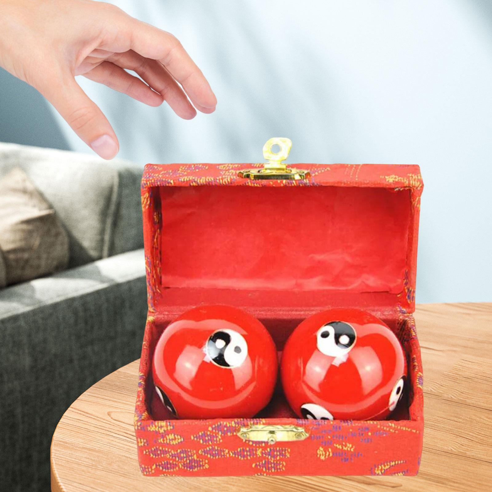 2 Pieces Hand Massage Balls Baoding Balls with Storage Box Durable Smooth Chinese Exercise Handballs for Children Middle Aged People Parents