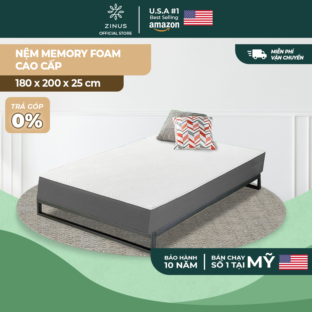 Nệm foam cuộn hút chân không cao cấp Zinus - Memory Foam Mattress 25cm