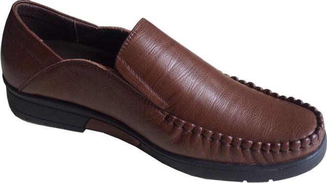 Giày mọi nam Trường Hải không dây màu nâu da bò thật cao cấp mềm mại đế cao su không trơn GM0498