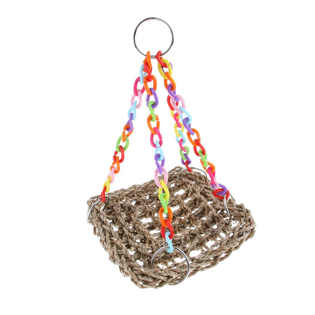 Parrot Climbing Net Pet Bird Swing Chew Grass Hammock Hanging Straw Cage Toys