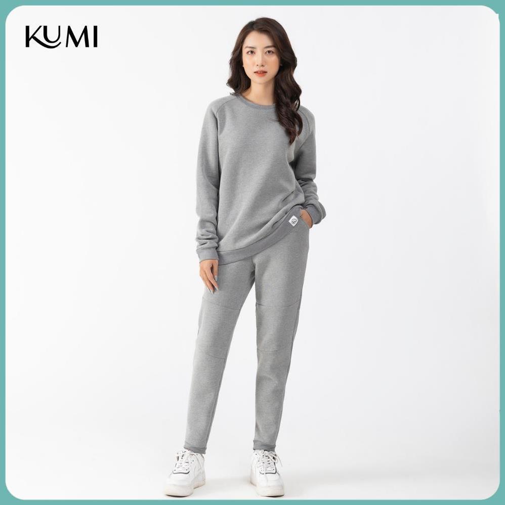 Bộ Nỉ Thể Thao Nữ Thu Đông Chất Nỉ Bông Cao Cấp, Bộ Thể Thao Nữ Năng Động Trẻ Trung Kumi - Ghi