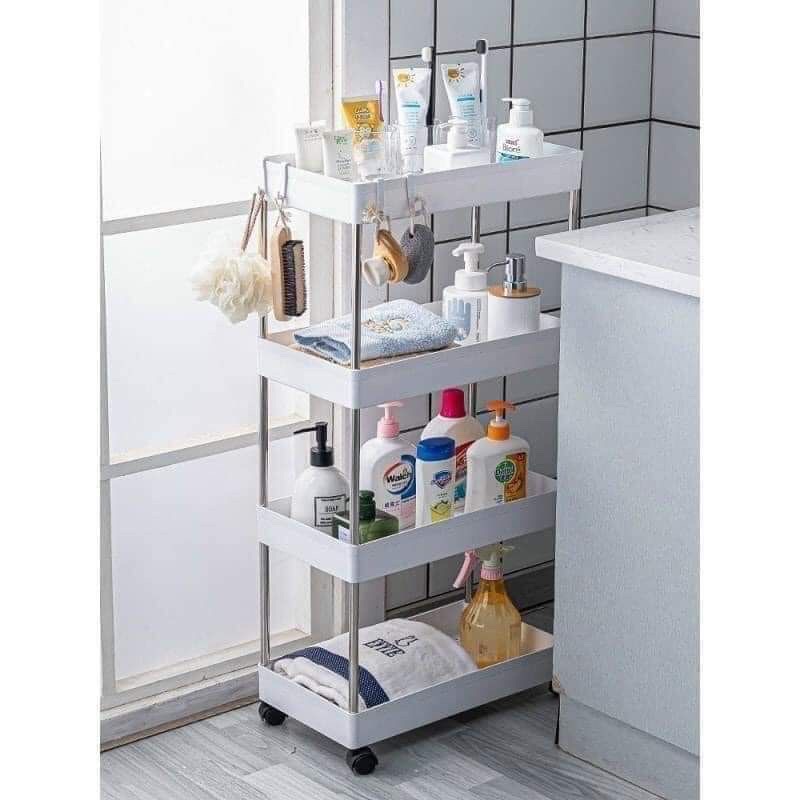 Kệ Để Đựng Đồ Đa Năng 4 Tầng Thanh Inox - Giá Nhựa có lỗ Cao cấp màu trắng