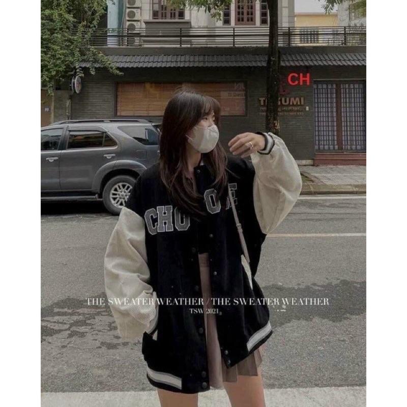 Áo khoác bomber kaki nhung gân thêu unisex ulzzang nam nữ AK702