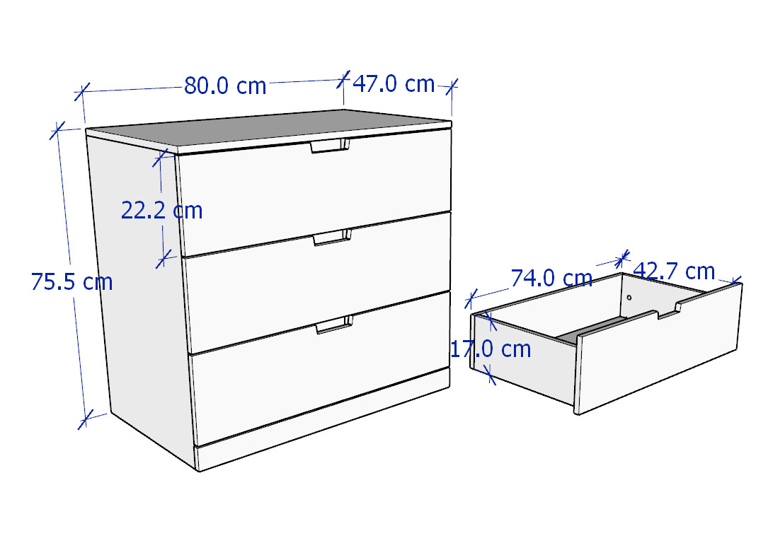 BANALDO, Tủ đựng đồ lưu trữ 3 tầng, 80x47x76cm - Phong cách Bắc Âu