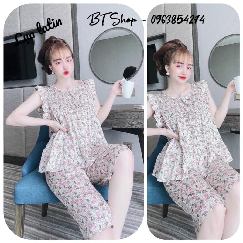 Đồ ngủ mặc nhà lụa latin quần lỡ hoạ tiết freesize 42-57kg