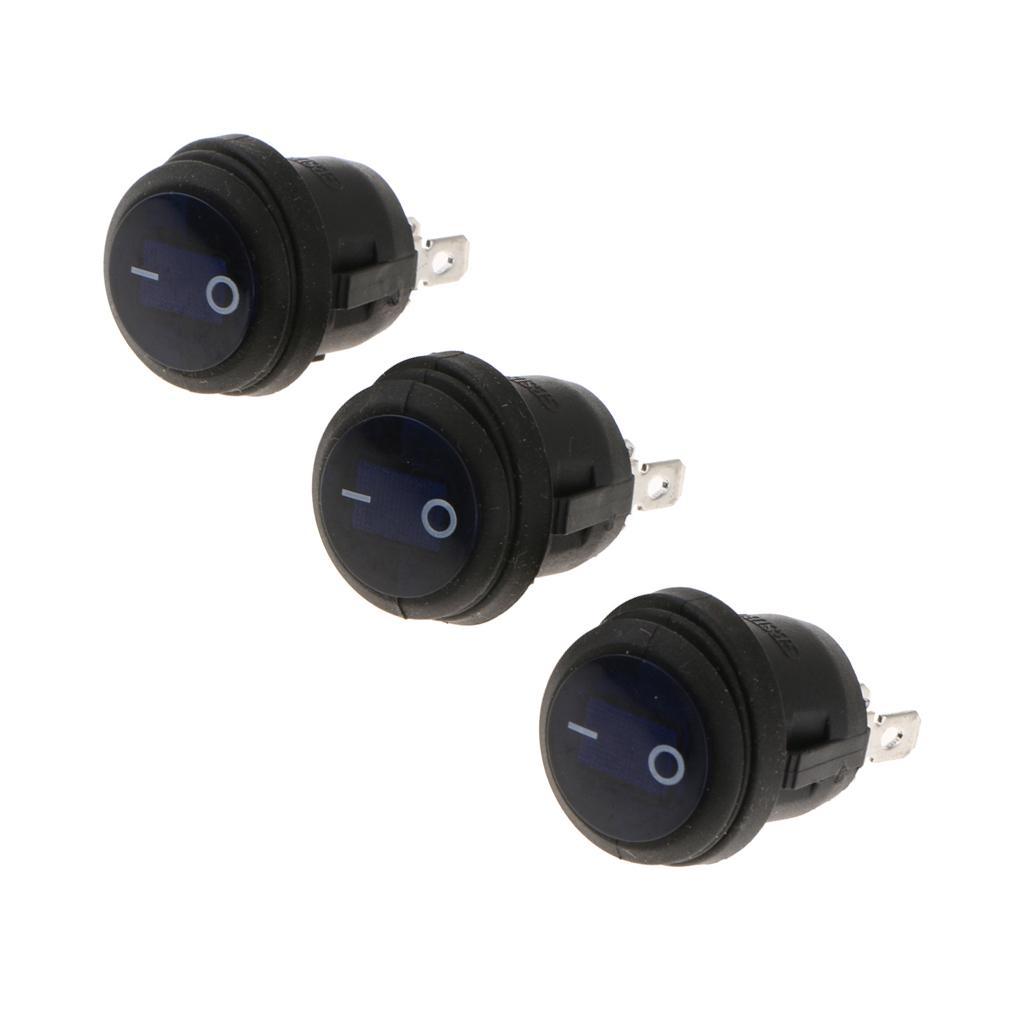 3 pieces 12V 200V Car Truck Round Rocker Toggle LED Switch Blue Light On-off Control