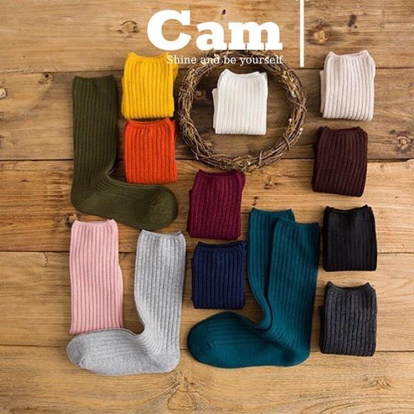 Tất Cao Cổ Nam Vớ Cao Cổ Nữ Vintage Thể Thao Gân - Cam Cam Vintage Tất Vớ Cổ Cao Nữ Vớ Cổ Cao Nam Cotton Cao Cấp