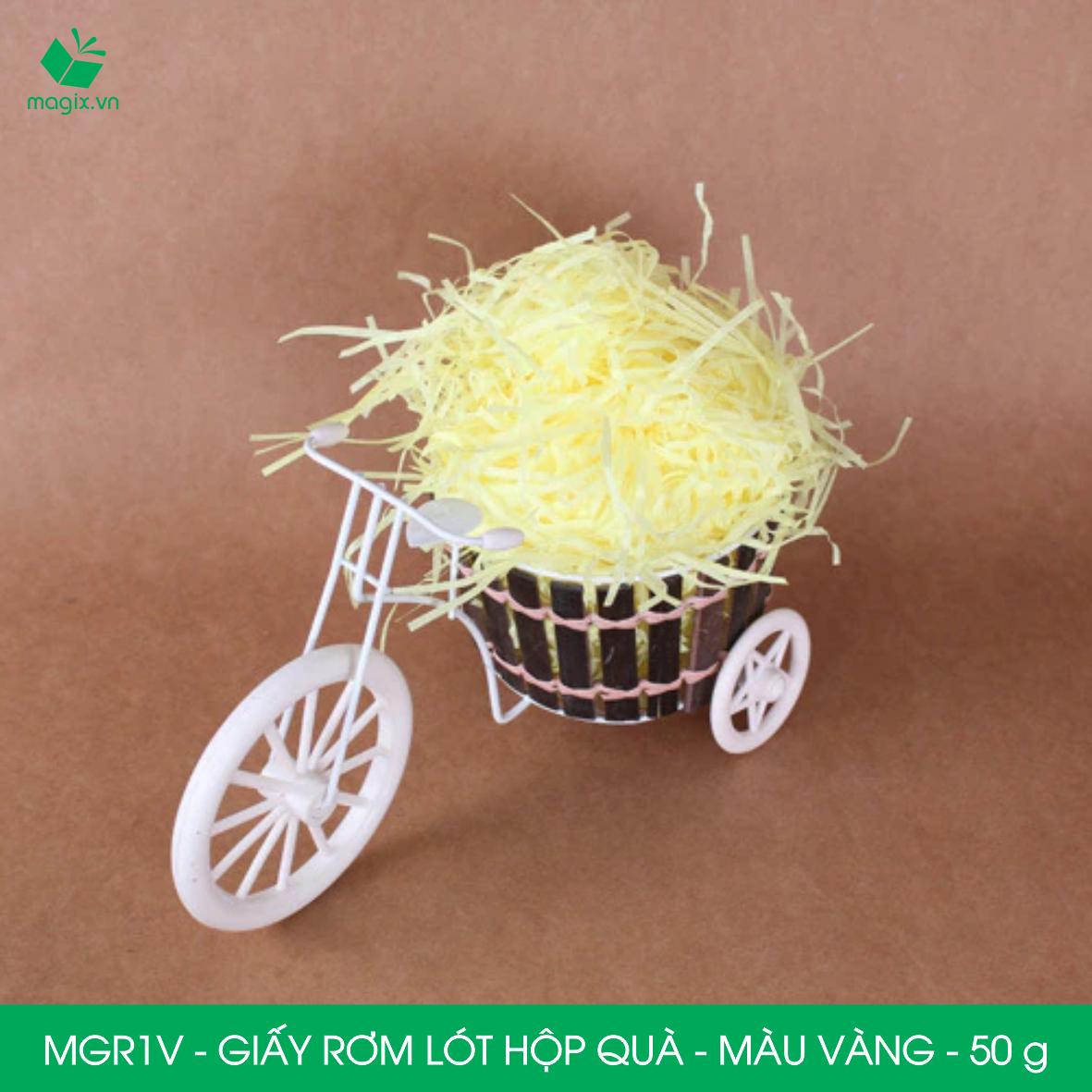 MGR1V - 100g Giấy rơm lót hộp quà màu vàng - Giấy sợi rơm trang trí - Giấy vụn chống sốc