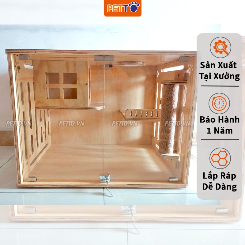 Tủ nuôi mèo - Nhà mèo villa bằng GỖ sang trọng kết hợp hệ thống ĐÈN LED kèm nhiều đồ chơi cào móng leo trèo CC018_2