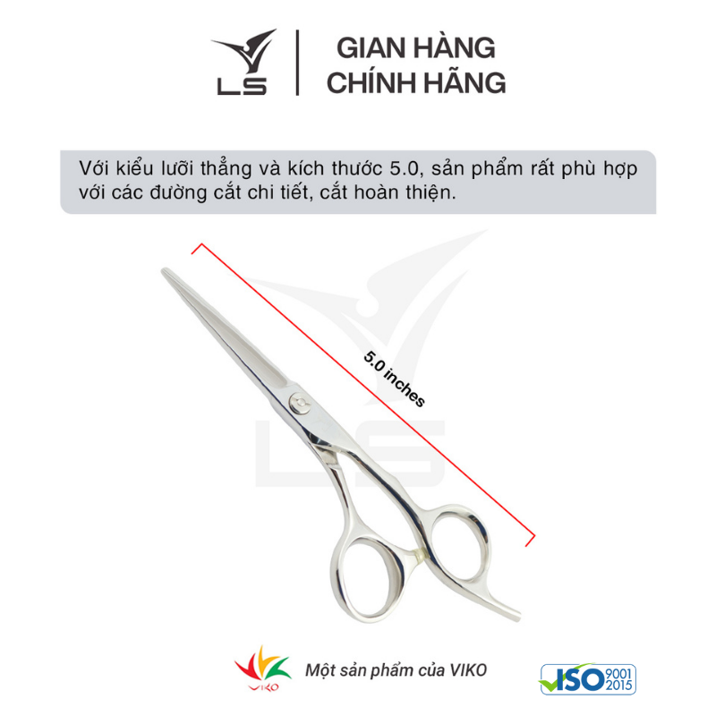 Kéo cắt tóc LS lưỡi thẳng quai offset phẳng đỡ ngón cố định CB13/5.0