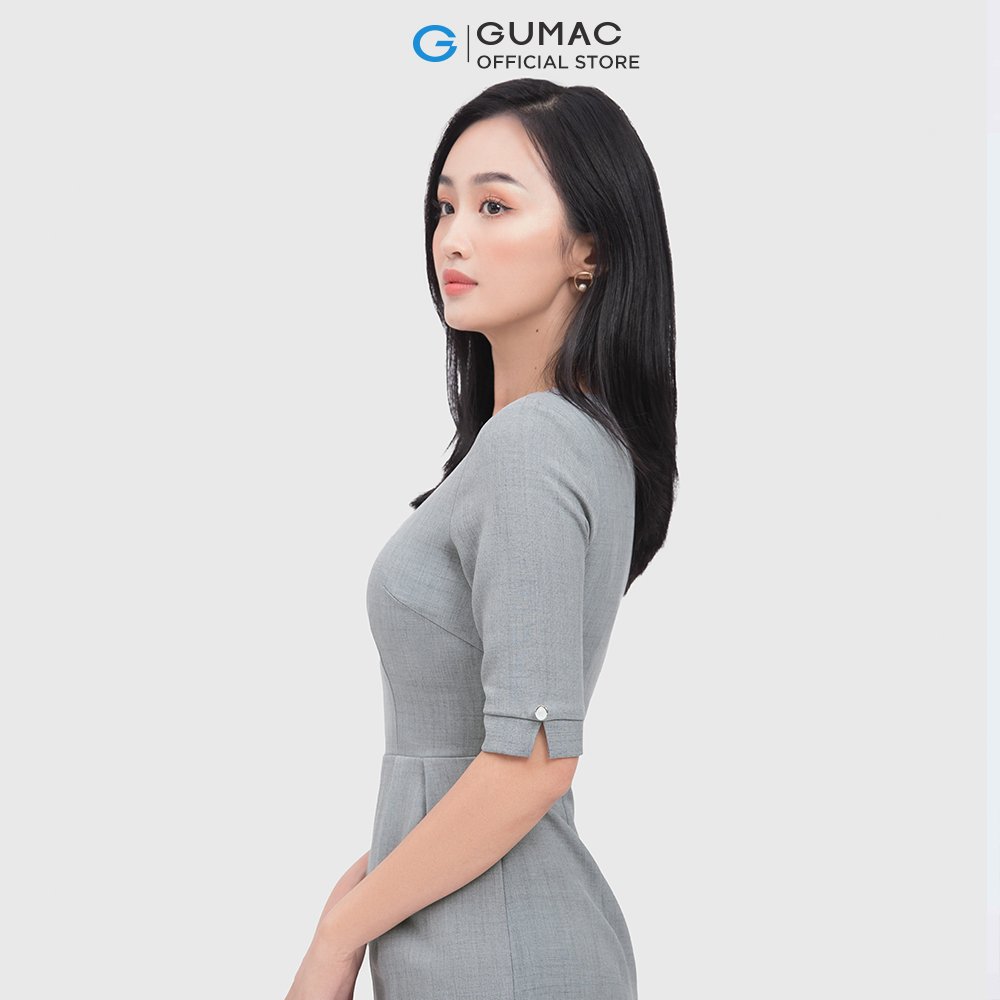 Đầm nữ GUMAC DC04063 form bút chì cổ tròn thời trang công sở