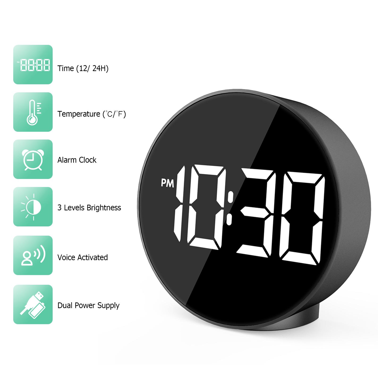 Đồng hồ báo thức LED kỹ thuật số màn hình lớn hiển thị nhiệt độ thời gian ℃ / ℉ 3 mức độ sáng