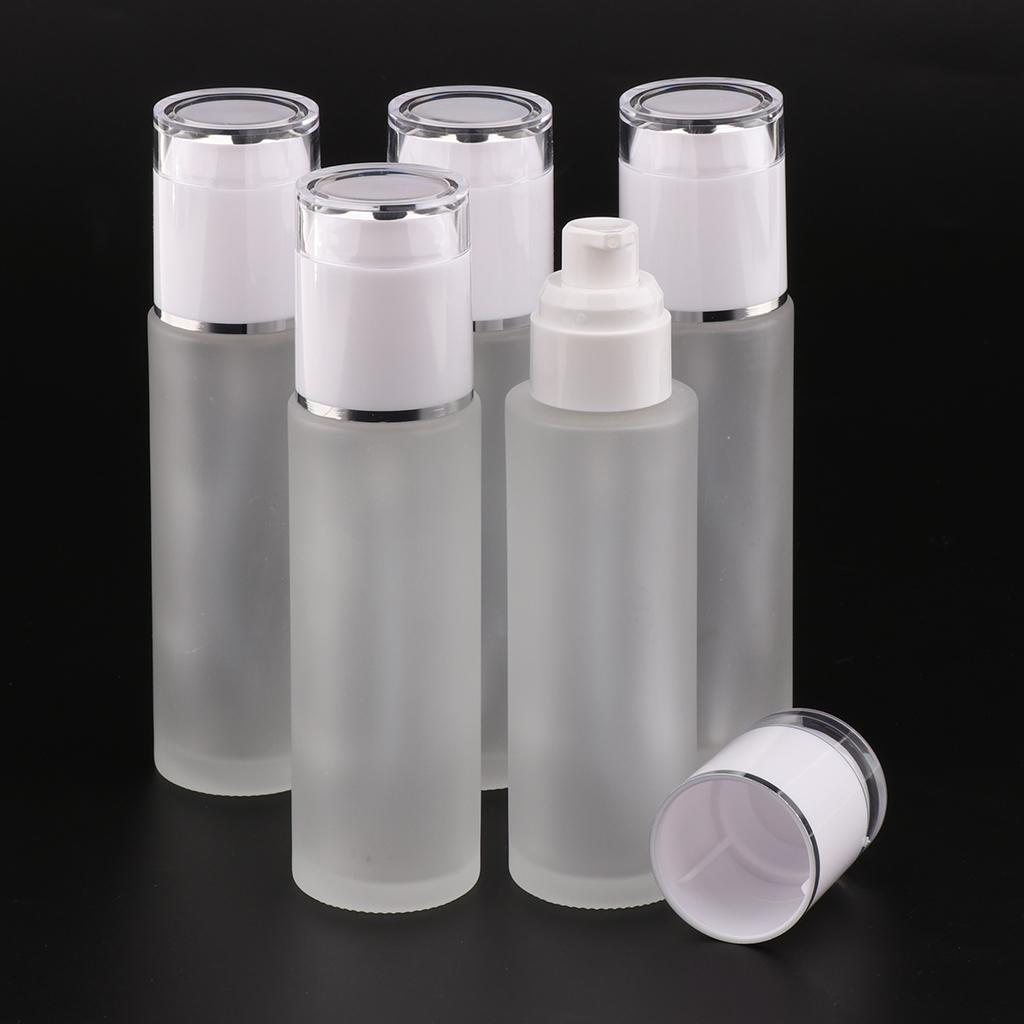 5 Pcs 80ml Glass Empty Bottles with Pump, Travel Cosmetic Bottle Dispenser,Great for Refill Cream/Serum/Skin Care/Lotions