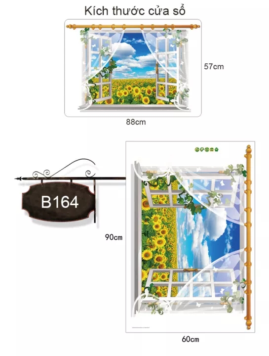 DECAL DÁN TƯỜNG CỬA SỔ VÀ CHÂN TƯỜNG HƯỚNG DƯƠNG VÀNG - HP870