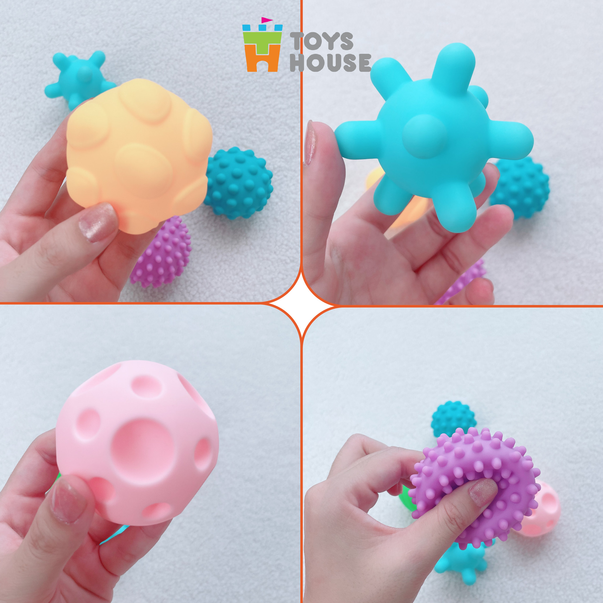 Set 6 bóng gai Silicone kích thích giác quan toàn diện cho bé ToysHouse HE0207