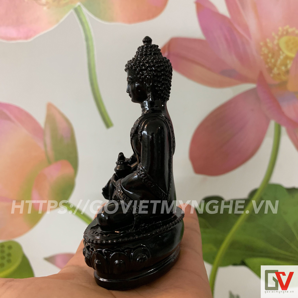 Tượng đá Phật Dược Sư Lưu Ly Quang ngồi tòa sen - Chiều Cao 12cm - Màu đen