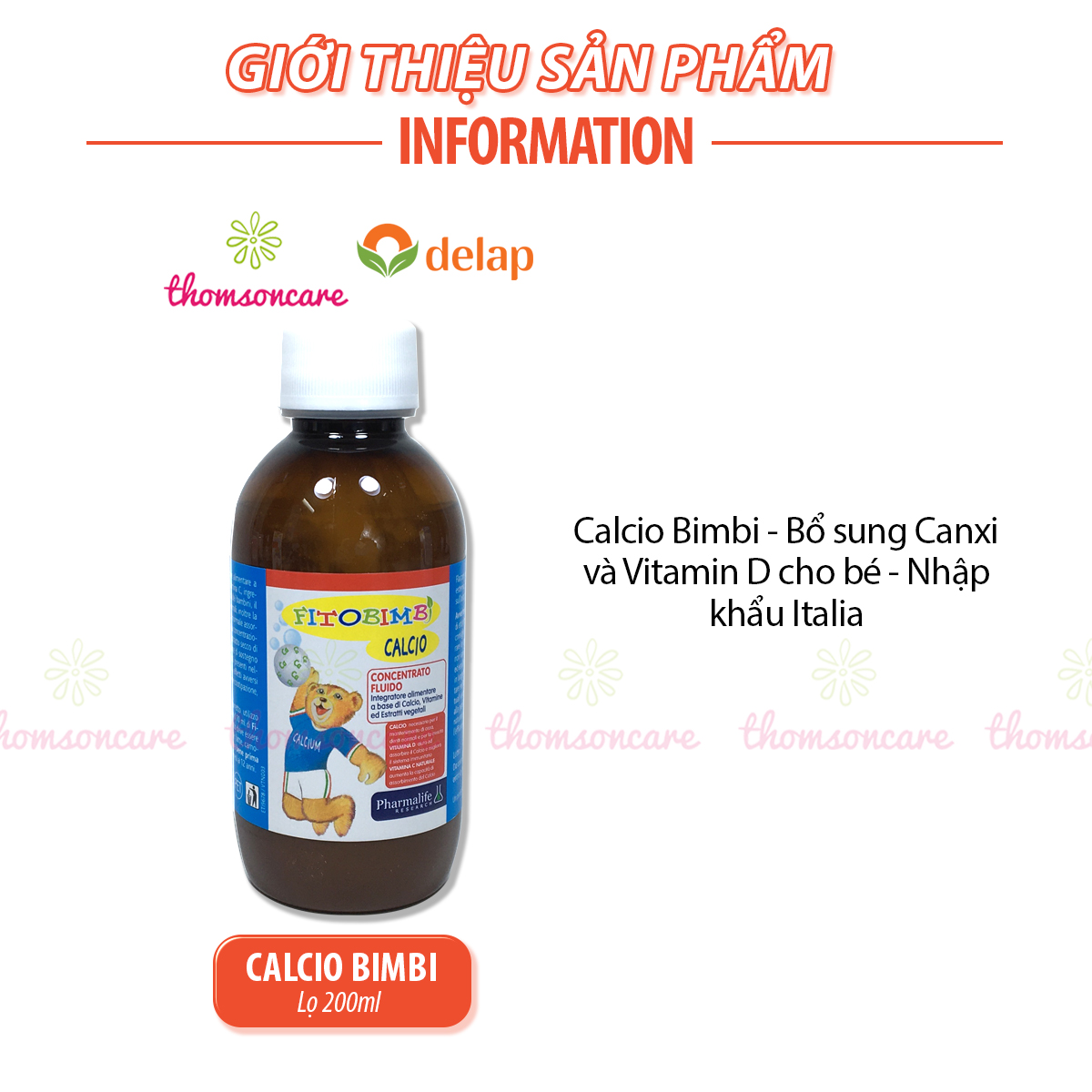 Calcio Bimbi của hãng Fitobimbi - Bổ sung Canxi và vitamin D cho bé, giúp trẻ phát triển chiều cao - Nhập khẩu chính hãng từ Ý