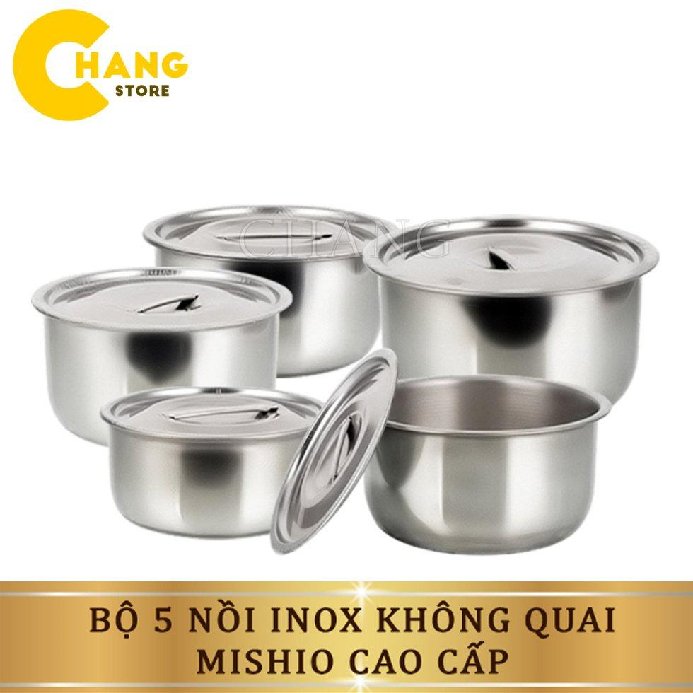 Bộ 5 Nồi Inox Không Quai Cao Cấp Dùng Cho Mọi Loại Bếp Đầy Đủ Kích Thước