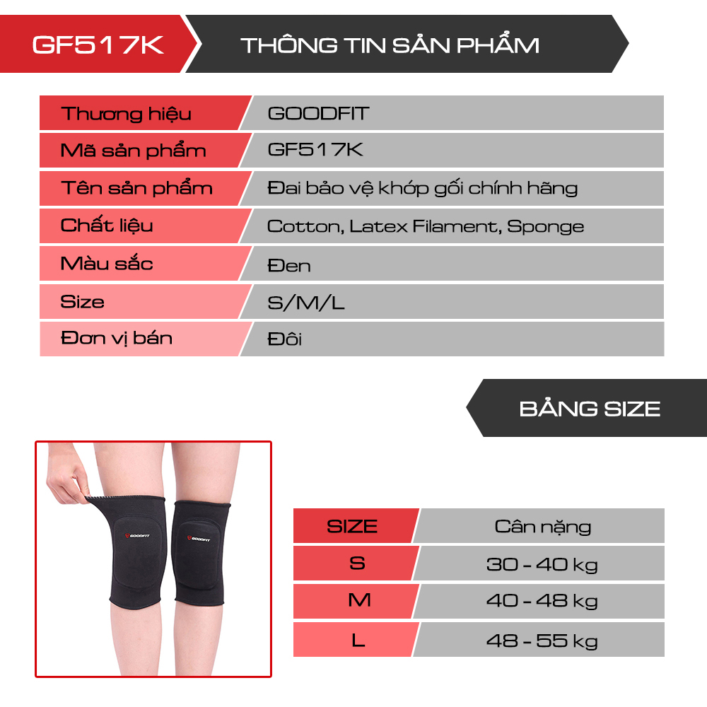 Bó gối thể thao, đai bảo vệ gối tập gym chơi thể thao co giãn 4 chiều chính hãng Goodfit GF51X