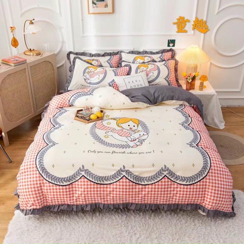 Set Chăn Ga Gối Cotton Pha Đũi Bèo Hàng Nhập Khẩu Cao Cấp 4 Món Nhiều Mẫu Bánh Bèo