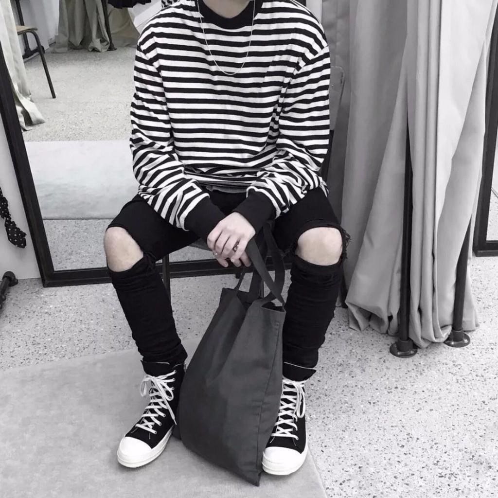 Áo Thun Sweater Unisex tay dài nam Sọc Ngang Cổ Lọ TNS103 aothununisex