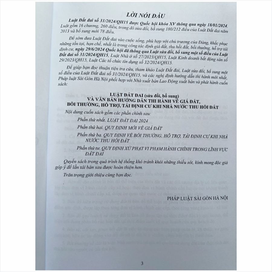 Sách Luật Đất Đai (sửa đổi, bổ sung 2024) – Và Các Văn Bản Hướng Dẫn Thi Hành Về Giá Đất, Bồi Thường, Hỗ Trợ, Tái Định Cư Khi Nhà Nước Thu Hồi Đất (V2427D)