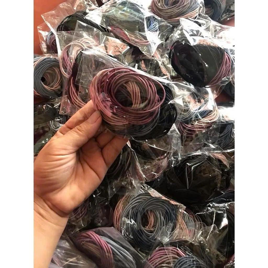 Set 100 dây chun buộc tóc trơn nhiều màu co giãn tốt đựng trong túi zip tiện lợi, có thể tái sử dụng Nhung Voi Nữ