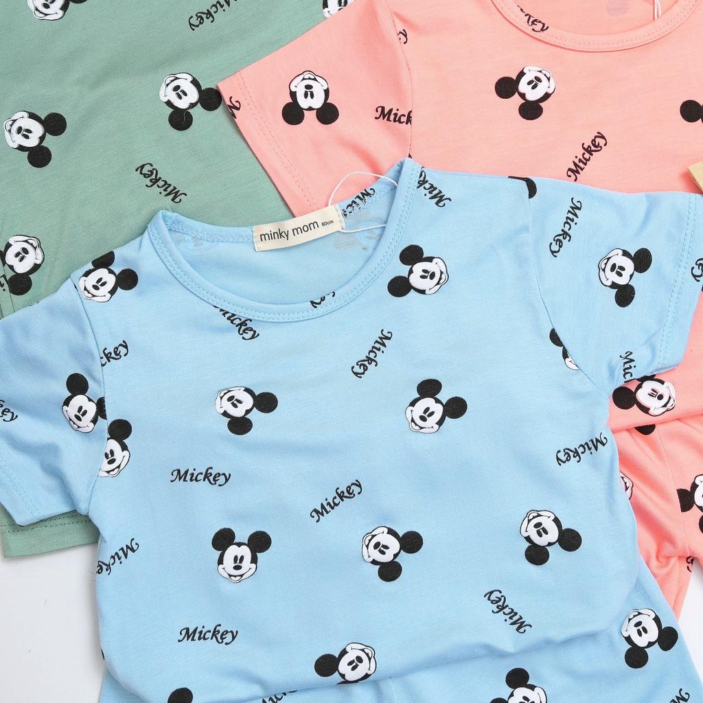 Bộ Cộc Tay Cho Bé Trai, Bé Gái Minky Mom Vải Thun Lạnh Họa Tiết Mickey In Nhỏ Dễ Thương, Đồ Bộ Trẻ Em
