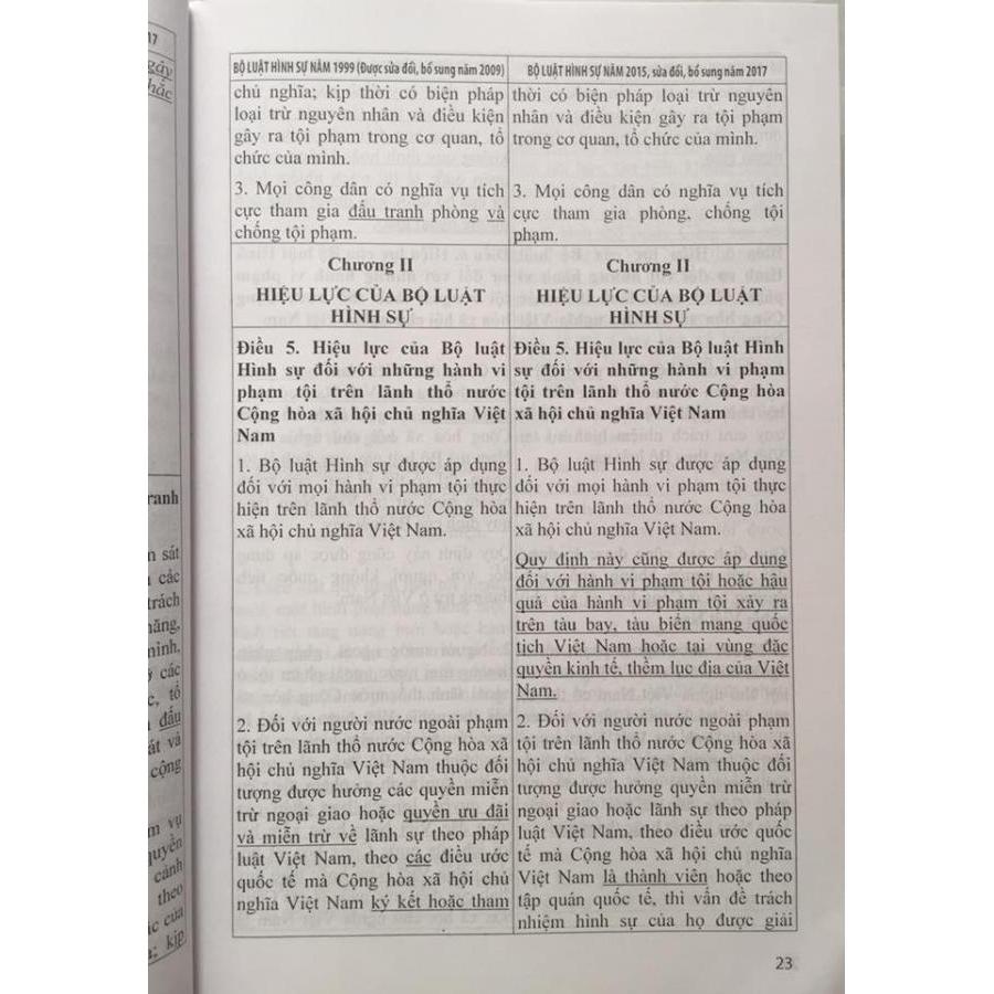 So sánh đối chiếu bộ luật hình sự năm 1999 sửa đổi bổ sung 2009 và Bộ luật hình sự 2015 sửa đổi bổ sung 2017