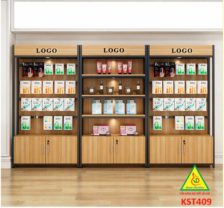 Kệ trưng bày sản phẩm, hàng hóa , kệ trang trí khung sắt mặt gỗ KST409 - Nội thất lắp ráp Viễn Đông Adv
