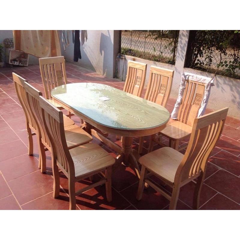 Bộ bàn ăn bầu dục gỗ sồi 6 ghế