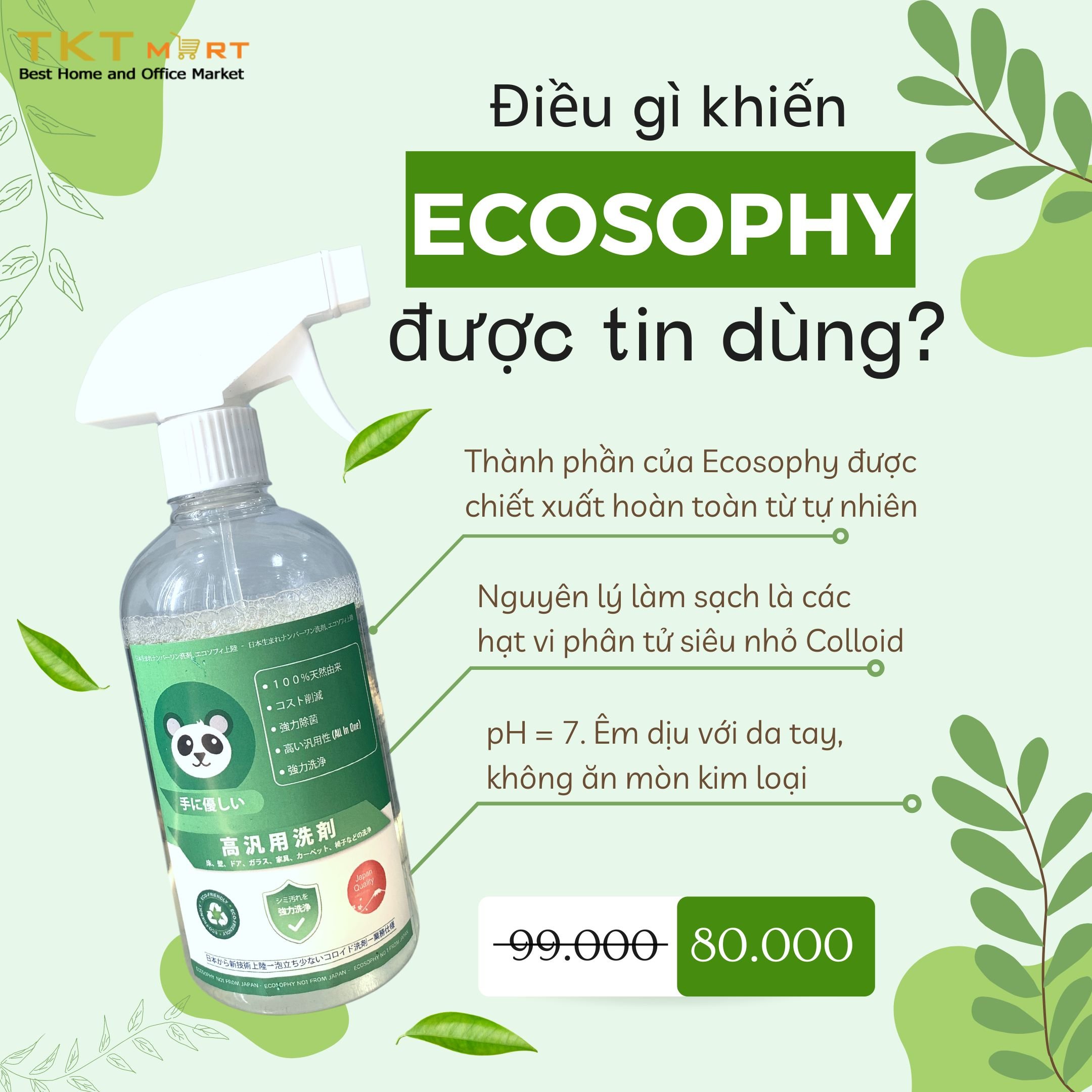 Dung dịch tẩy rửa đa năng Ecosophy chất tẩy đa năng số 1 Nhật Bản 100% từ tự nhiên an toàn với da tay loại bỏ khử mùi mọi vết bẩn nhanh chóng [TKT Mart