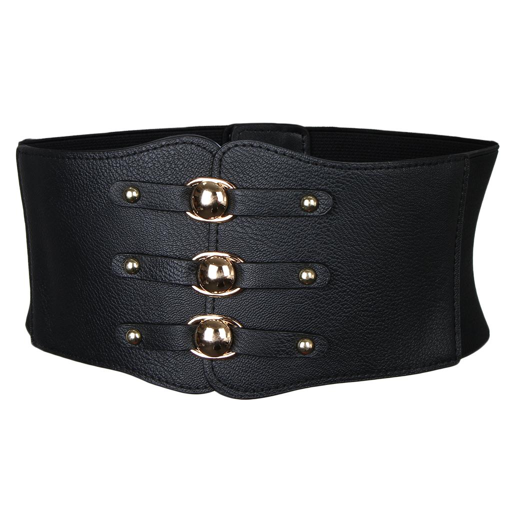 2xWomen Vintage Leather Wide Waist Belt Cincher Elastic Band Corset