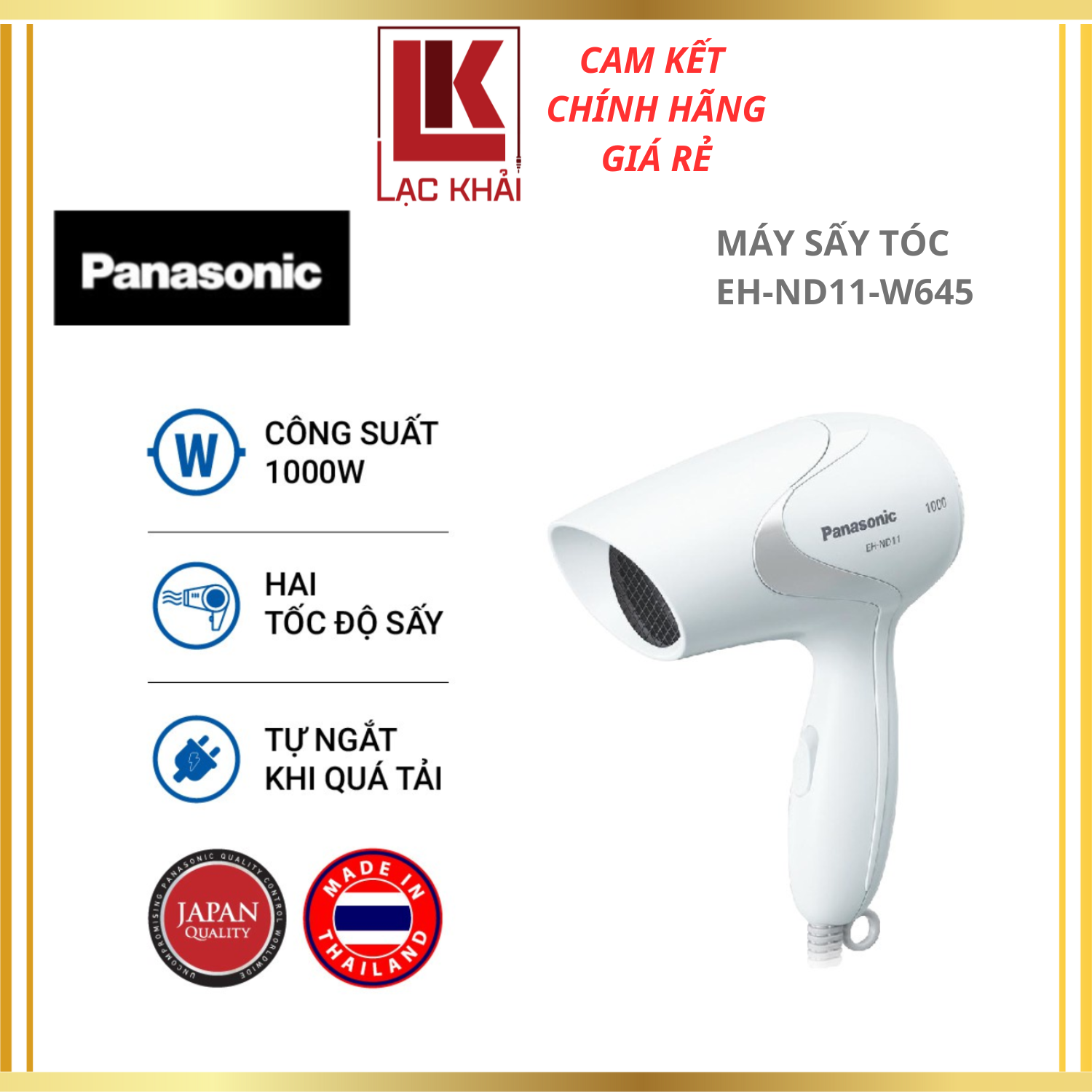 Máy Sấy Tóc Panasonic EH-ND11-W645 - Công suất 1000W - Bảo Hành 12 Tháng - Hàng Chính Hãng