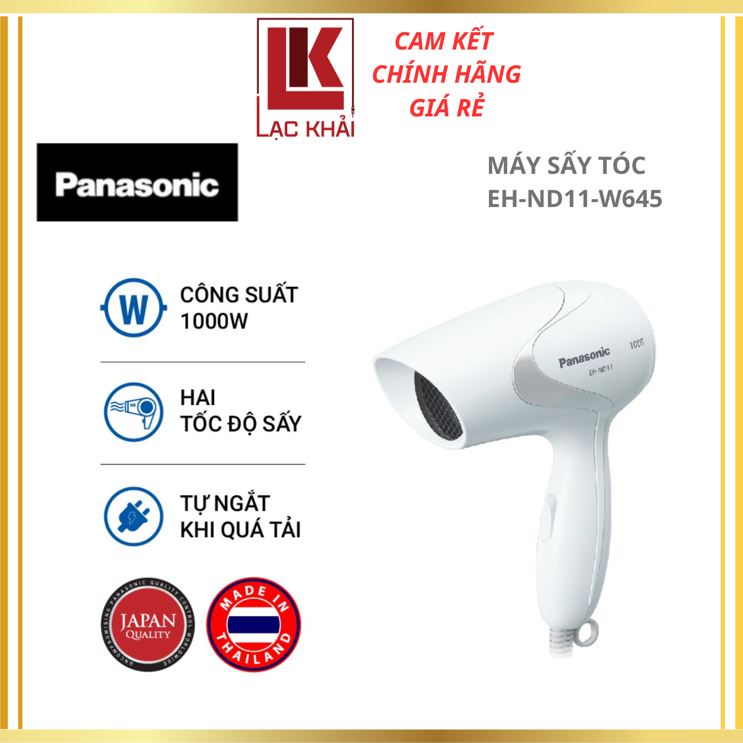 Máy Sấy Tóc Panasonic EH-ND11-W645 (Trắng) - Công suất 1000W - Bảo Hành 12 Tháng - Hàng Chính Hãng