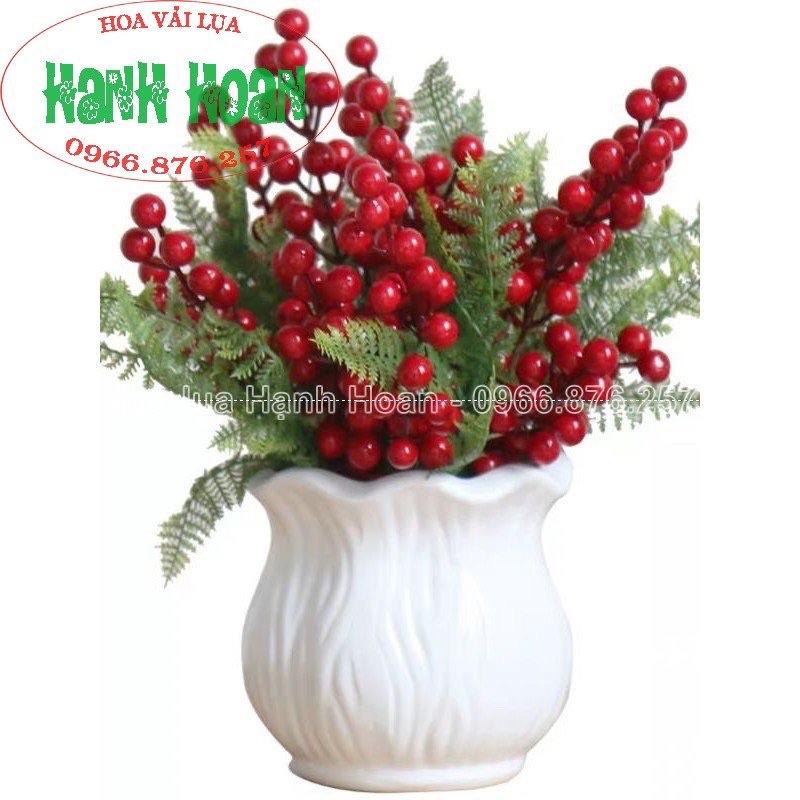 Combo 10 Chùm Quả Cherry, Nhánh Đào Đông Trang Trí Giỏ Quà, Noel,Hoa Sáp Hoa Lụa, Làm Oản - Phụ Kiện Trang Trí.