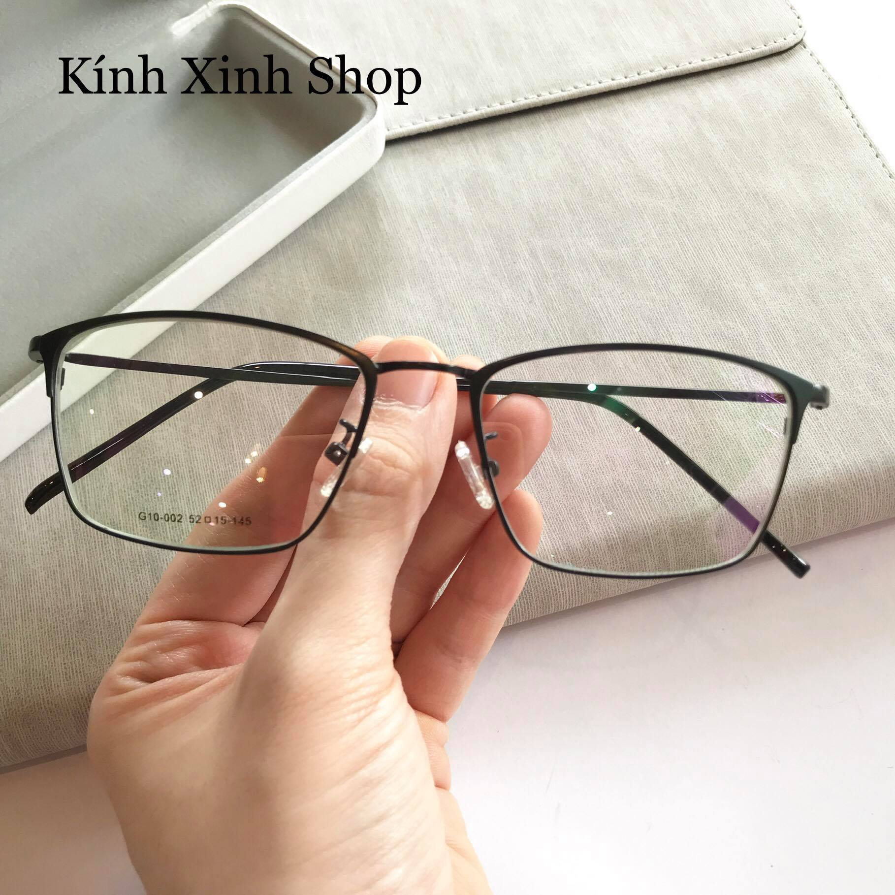 Kính Giả Cận, Gọng Kính Cận Dáng Vuông Kim Loại Mảnh Hàn Quốc Chống Bức Xạ, Chống Ánh Sáng Xanh