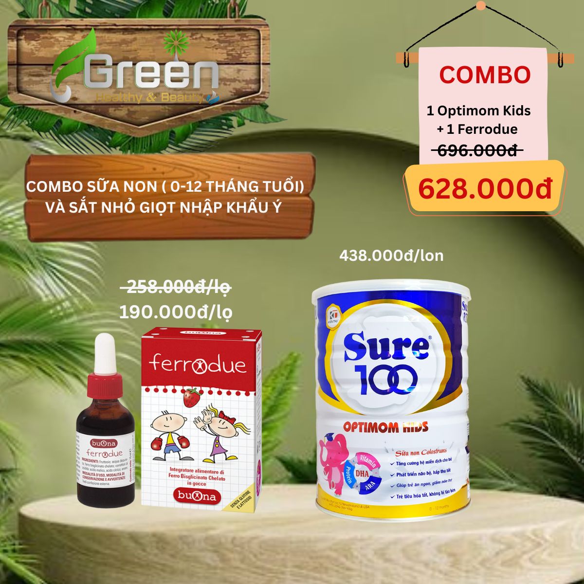 Combo Sữa Non OPTIMOM KIDS Và Sắt Nhỏ Giọt FERRODUE Nhập Khẩu Ý
